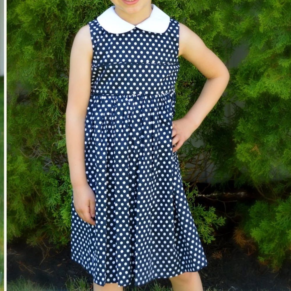 ONLY LITTLE‎ ONCE NAVY POLKA DOT TODDLER & YOUTH SHORTSLEEVE GIRL DRESS 8 NWT